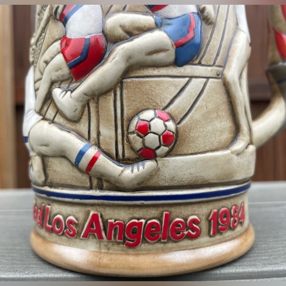 VTG 1984 LA Summer Games Olympics Budweiser Stein Mug Gymnastics Track Swimming - Picture 6 of 12